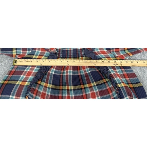 We the Free Womens Large Siena Plaid Pullover Ruffles Smocked Long Sleeve Preppy - Picture 7 of 10